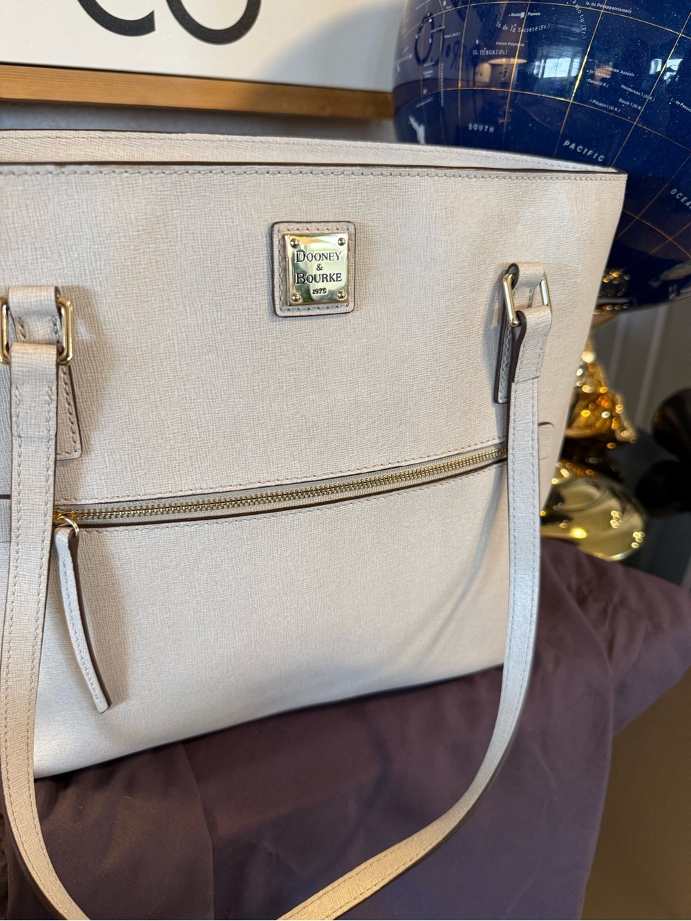 Dooney & Bourke Cream Saffiano-Texture Tote with Front Zip
